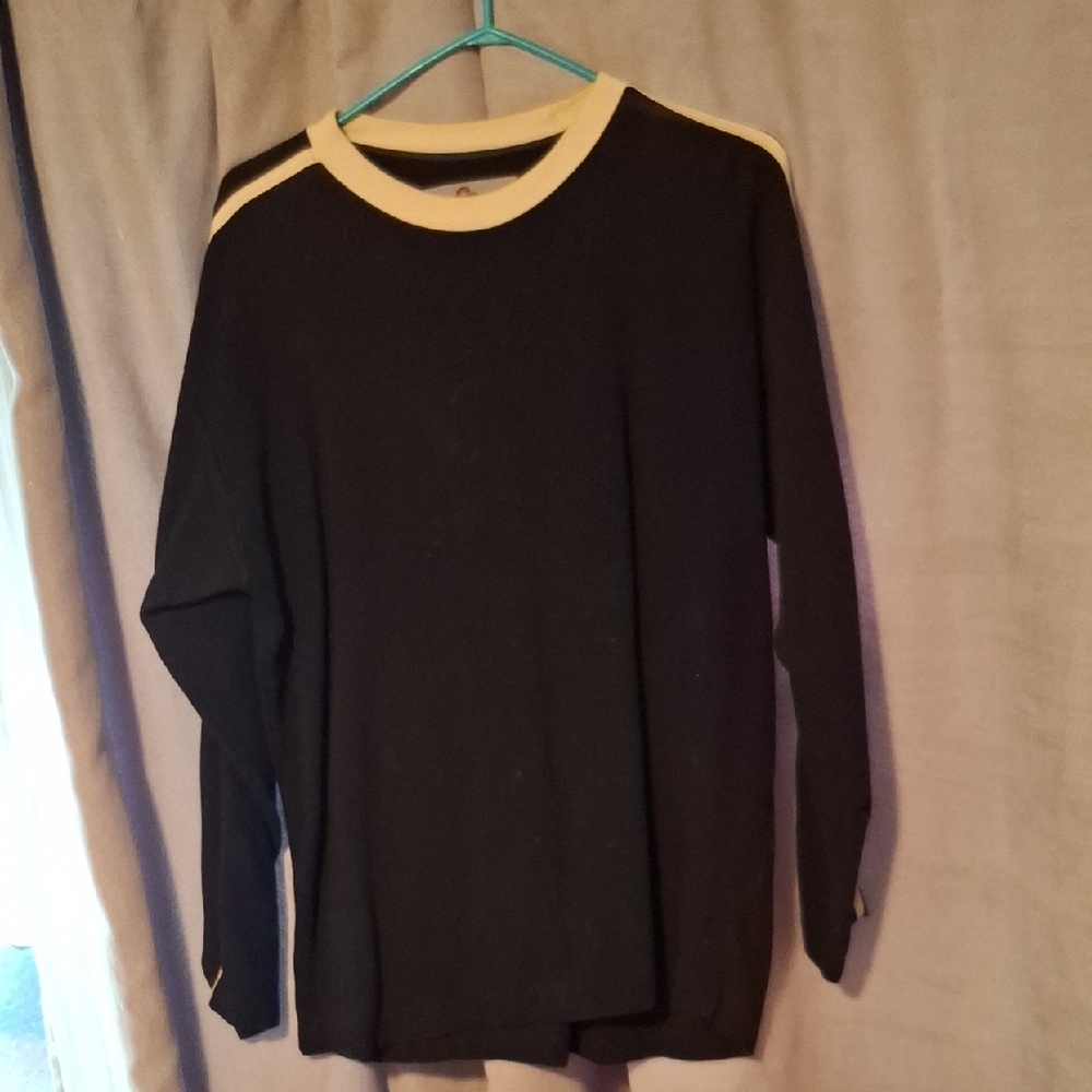Black Long Sleeve Shirt with Cream Trim